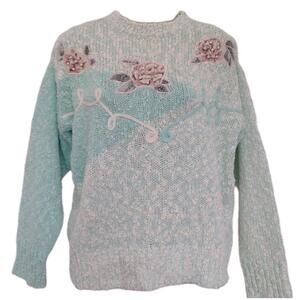Vintage 80’s Needles and Yarn Rose Popcorn Lint Sweater M/L